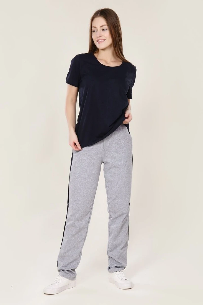 Брюки прямые с синими лампасами - СПОРТ - 900 - серый