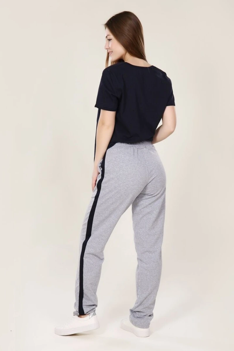 Брюки прямые с синими лампасами - СПОРТ - 900 - серый