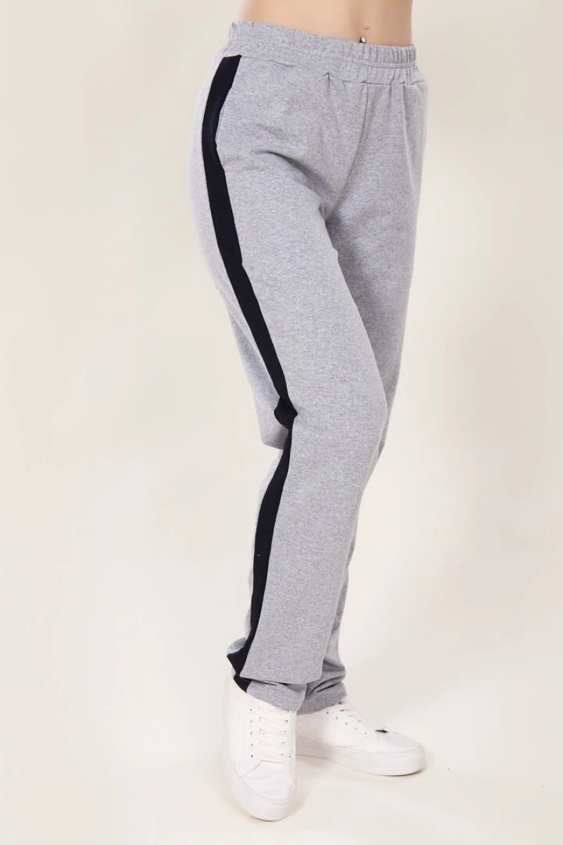 Брюки прямые с синими лампасами - СПОРТ - 900 - серый