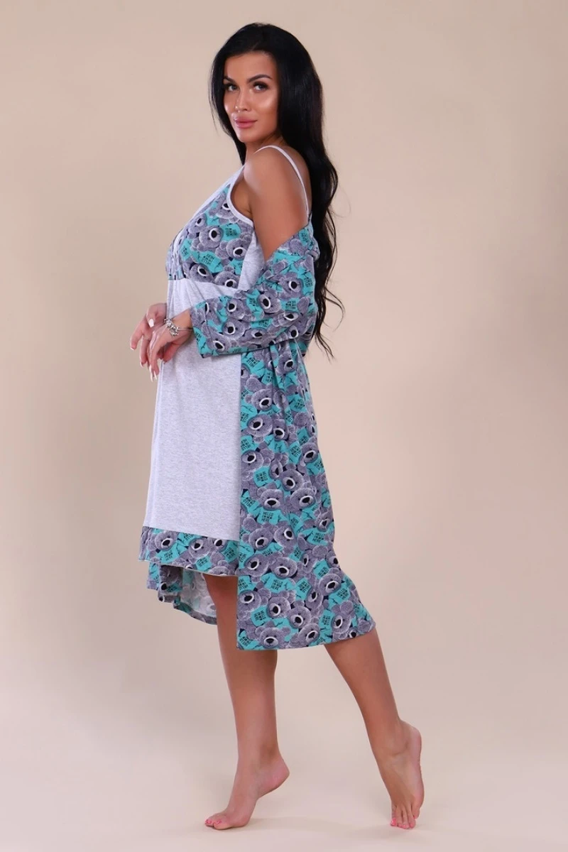 Комплект двойка (халат+сорочка) - Бантик - 919 - ментол