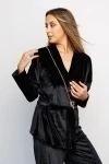 Кардиган 393BLK кимоно с поясом на запах (черный)