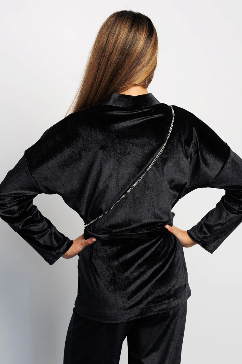 Кардиган 393BLK кимоно с поясом на запах (черный)