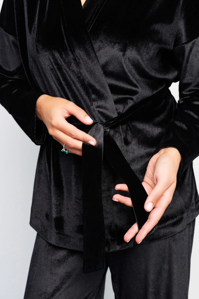 Кардиган 393BLK кимоно с поясом на запах (черный)