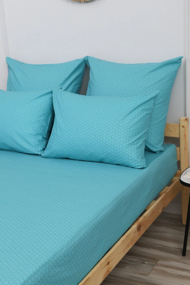 Простыня на резинке поплин Соты-компаньон (бирюзовый)