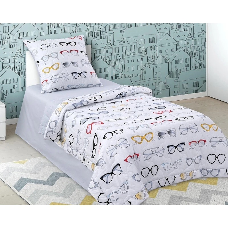 КПБ с одеялом стеганными наволочками Очки, перкаль (в ассортименте)