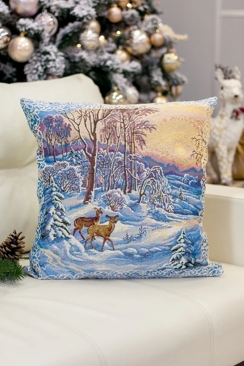 Наволочка декоративная 50х50 Олени (голубой)