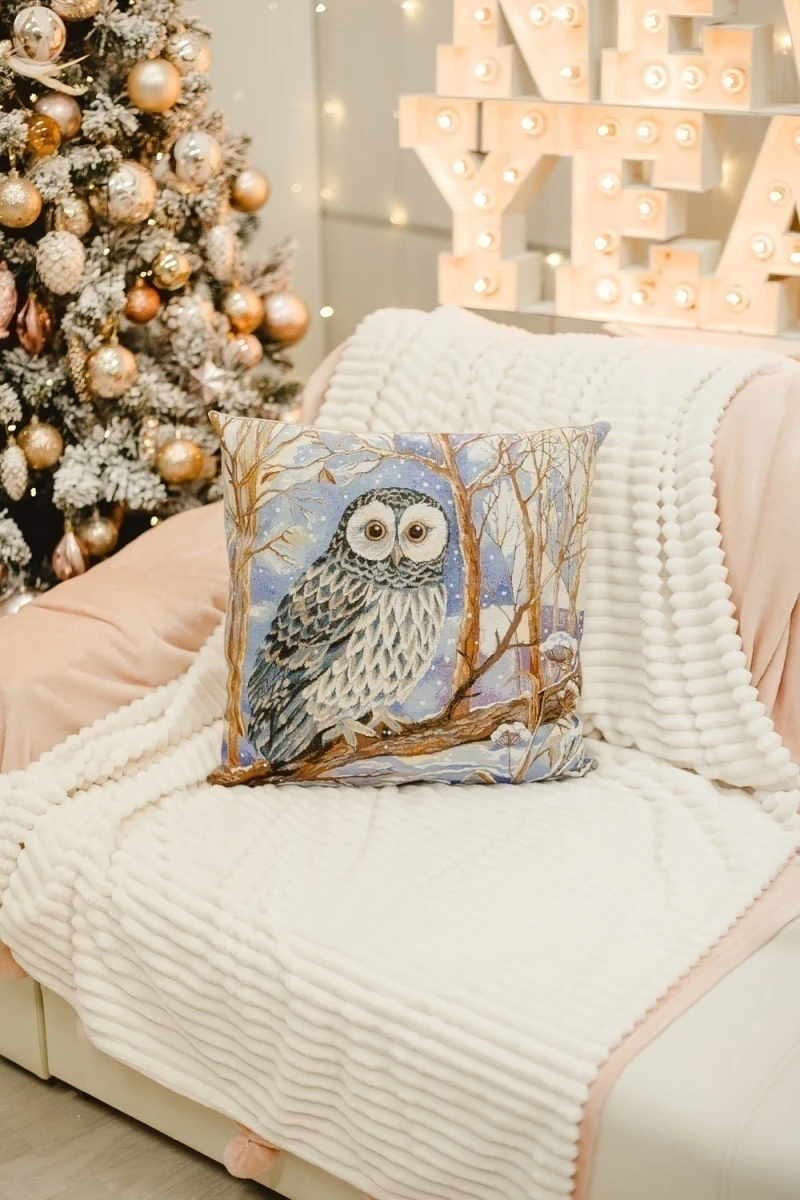 Наволочка декоративная 50х50 Сова (голубой)