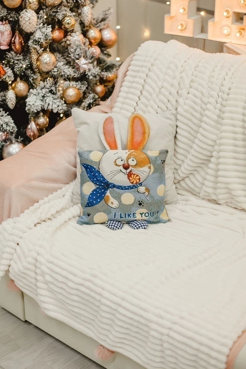 Наволочка декоративная 32х32 Зайчик Ты мне нравишься (синий)