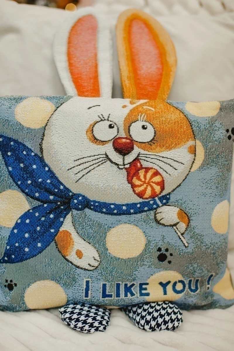 Наволочка декоративная 32х32 Зайчик Ты мне нравишься (синий)