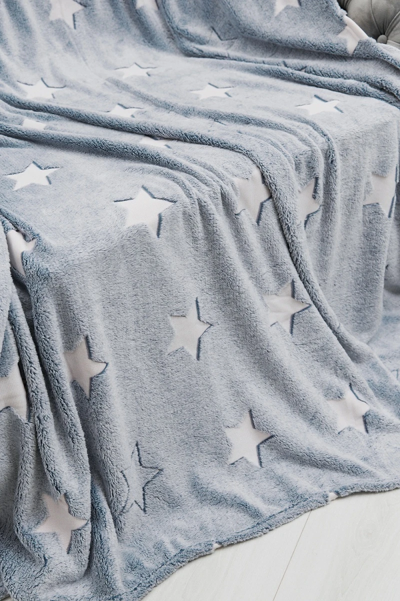 Плед велсофт 1P-179 ЗВЕЗДЫ (серый)