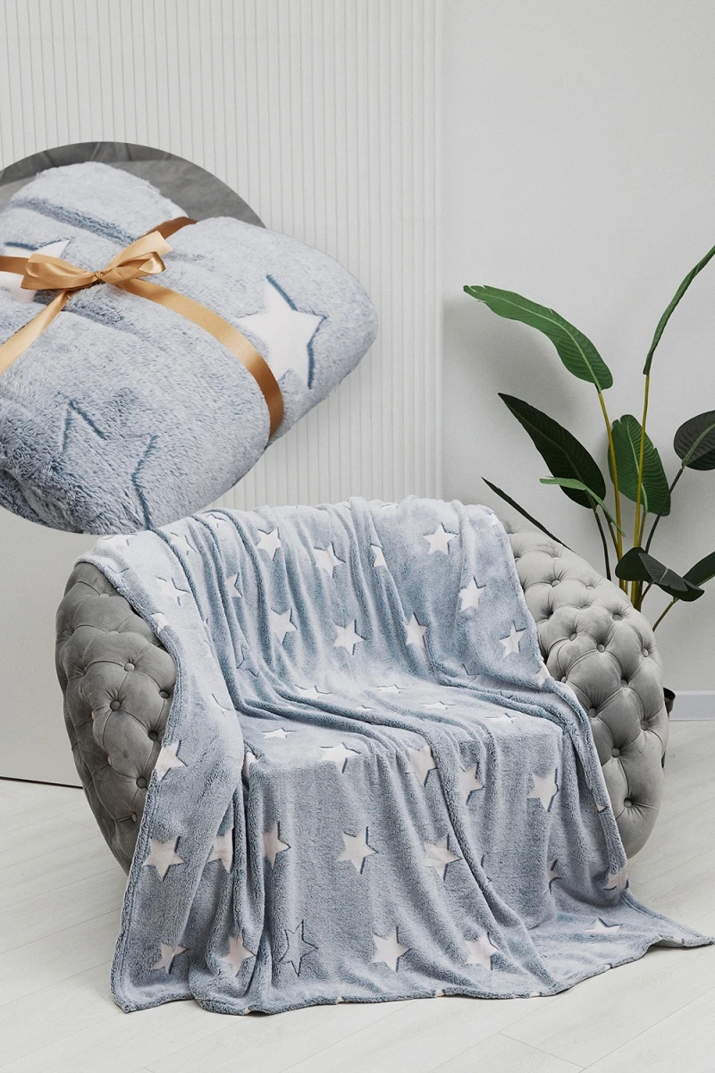 Плед велсофт 1P-179 ЗВЕЗДЫ (серый)