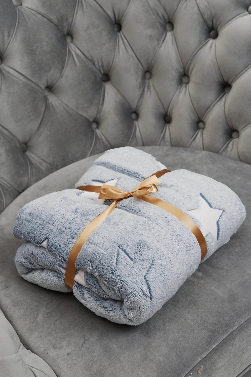 Плед велсофт 1P-179 ЗВЕЗДЫ (серый)