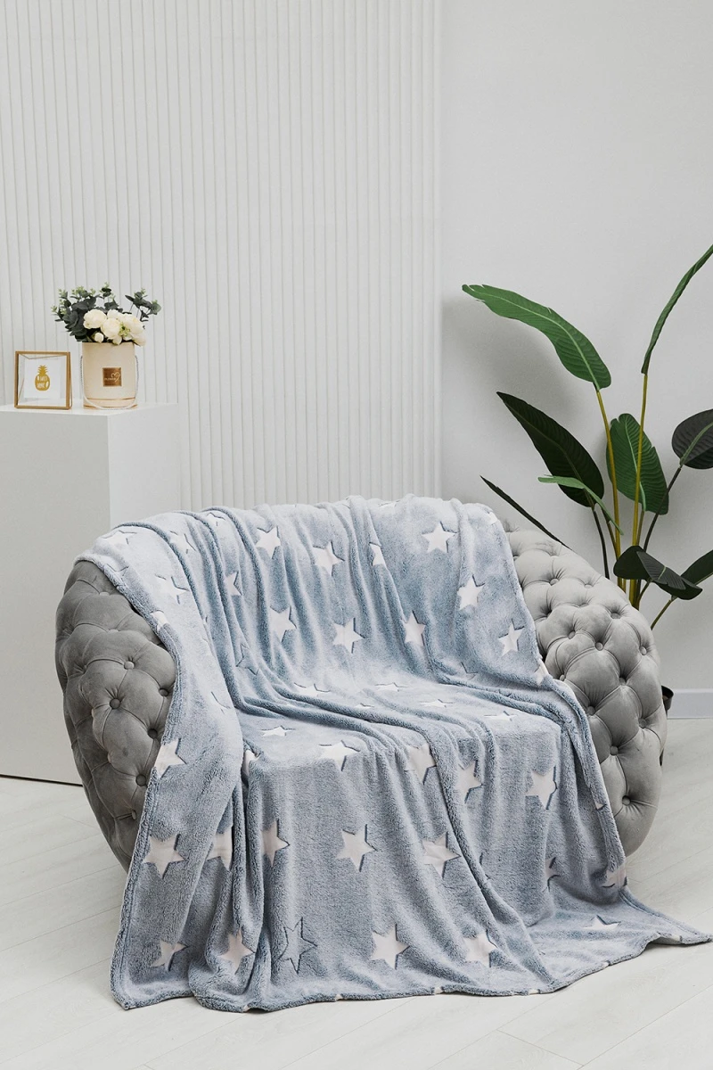 Плед велсофт 1P-179 ЗВЕЗДЫ (серый)