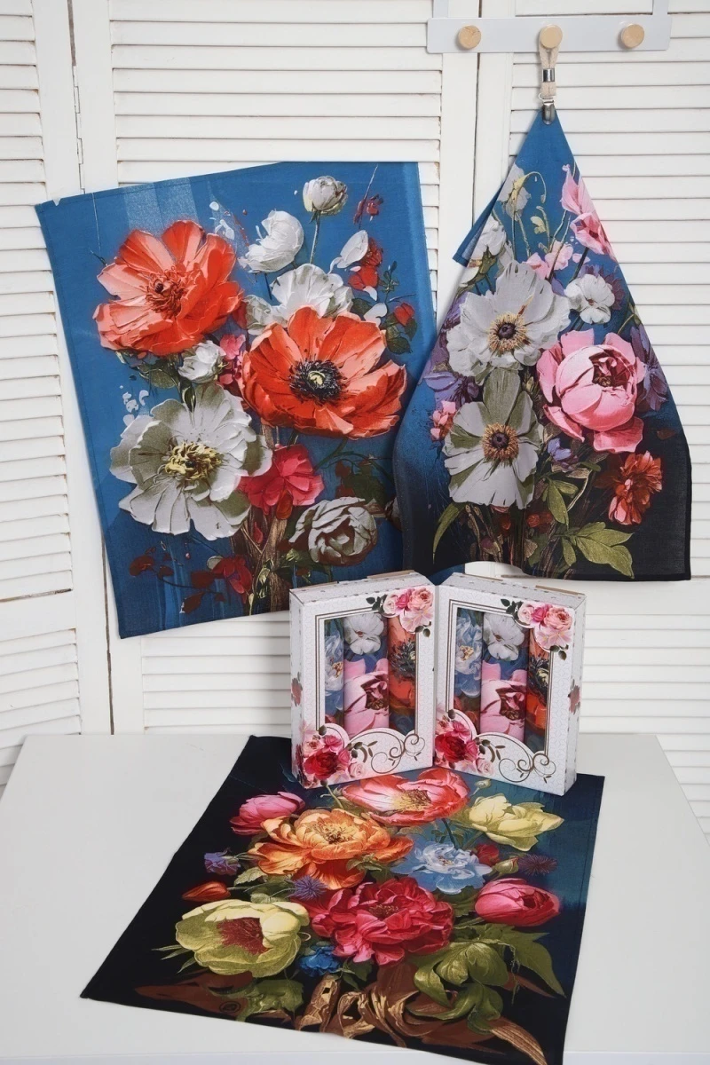 Полотенце 32590 Подарочная упаковка (разноцветные цветы)