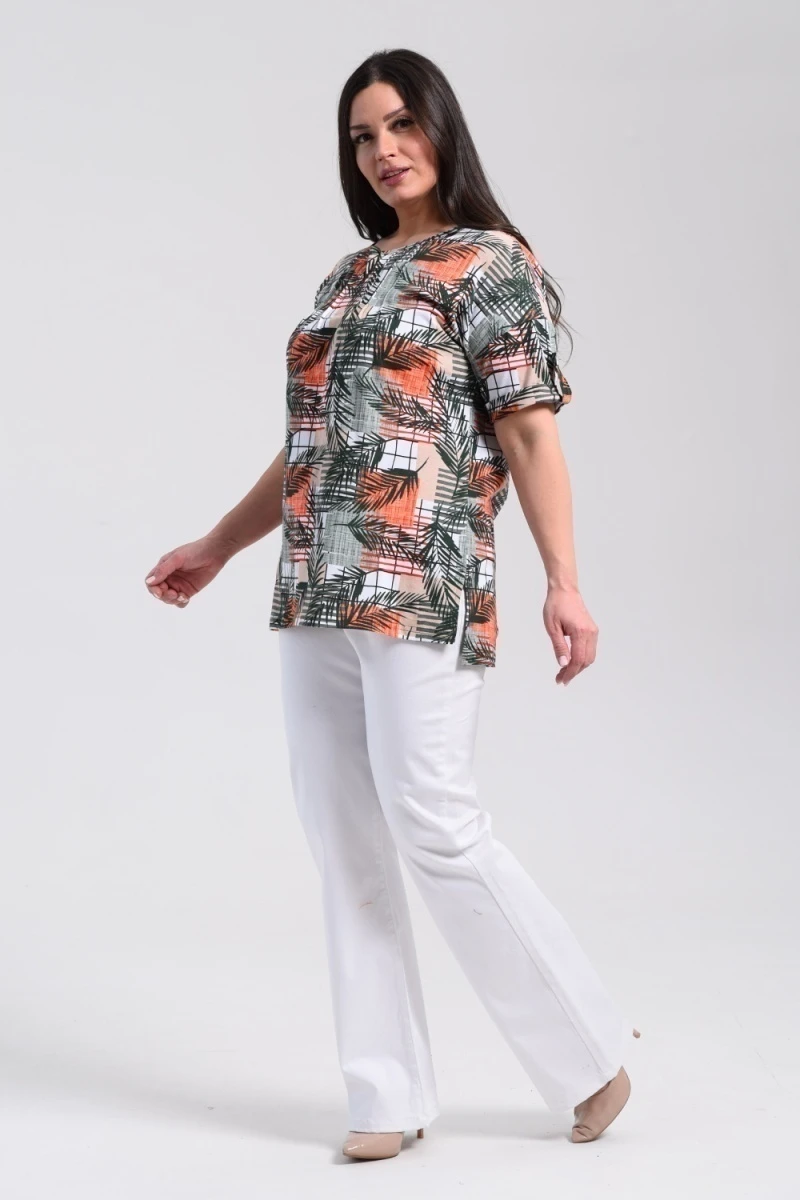 Туника 8243 (тропические листья с оранжевым)
