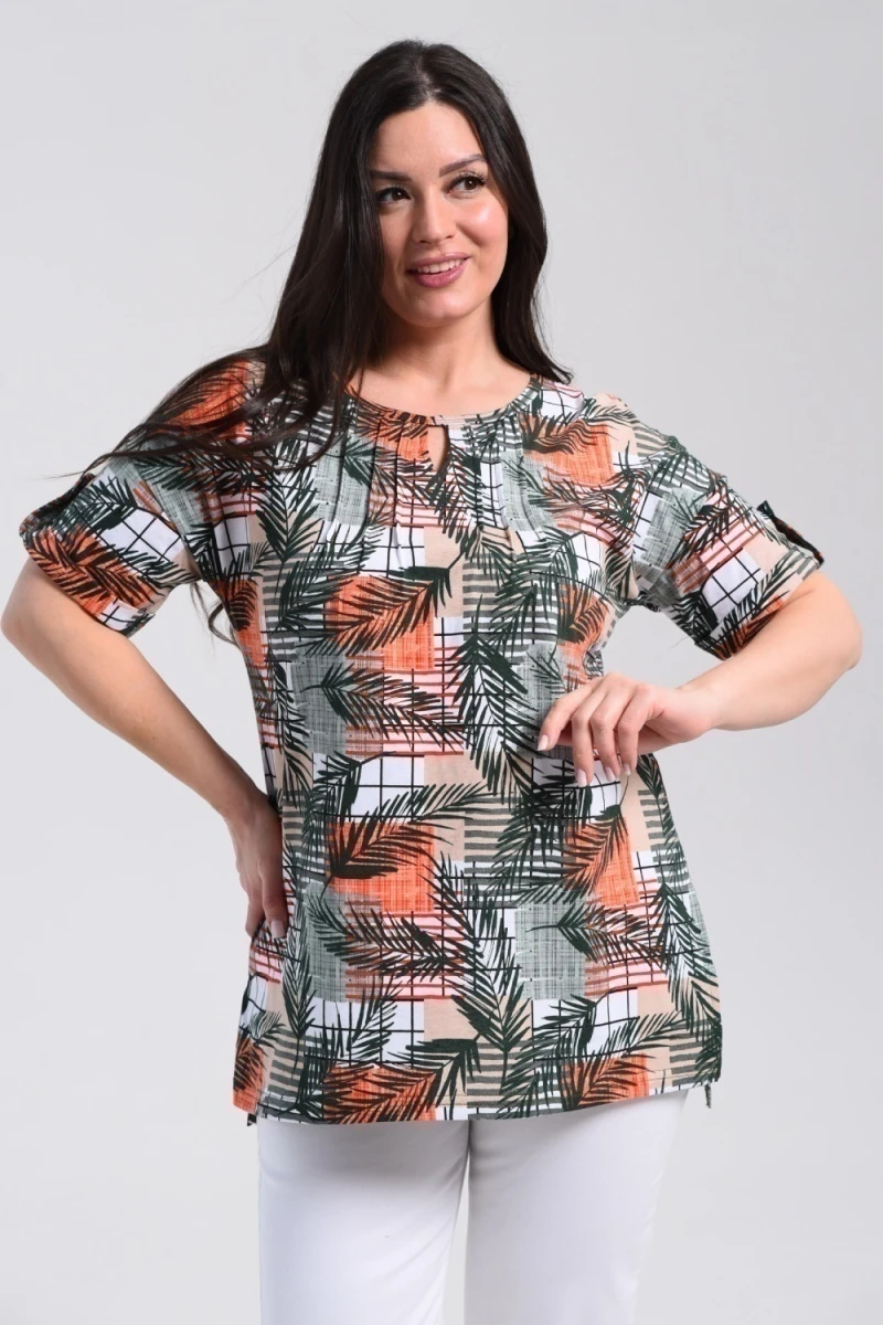 Туника 8243 (тропические листья с оранжевым)