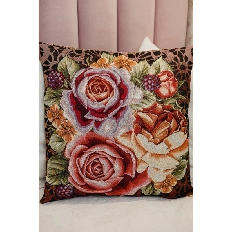 Наволочка декоративная Розы 50х50 (коричневый)