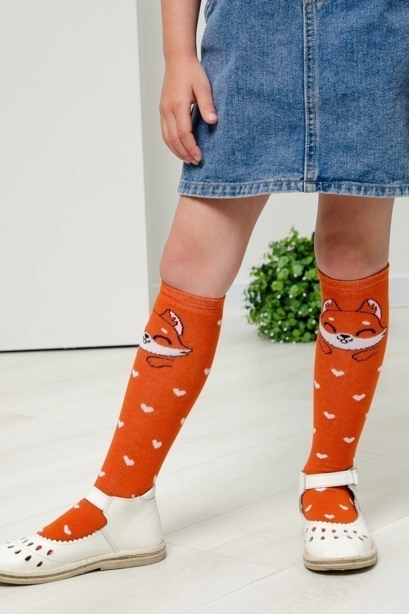 Детские гольфы Лисенок (набор 2 пары) (рыжий, коралл)