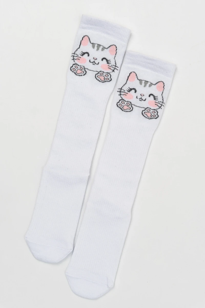 Детские гольфы Мяу (набор 2 пары) (белый+розовый)