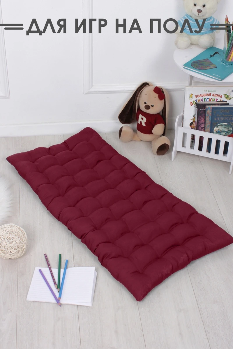 Подушка для мебели со спинкой матрас подушка для кресла, 85х42х5 см на резинке и с завязками (бордовый)