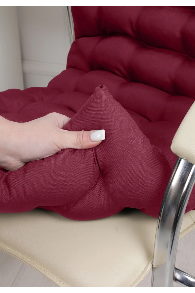 Подушка для мебели со спинкой матрас подушка для кресла, 85х42х5 см на резинке и с завязками (бордовый)