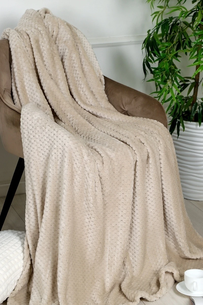 Плед велсофт Bio-Line, мягкий пушистый кубик (бежевый)