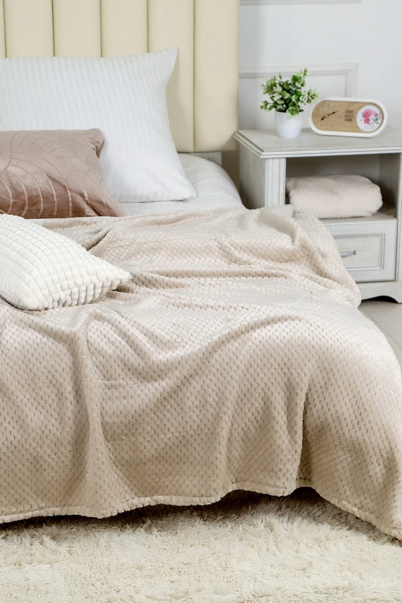 Плед велсофт Bio-Line, мягкий пушистый кубик (бежевый)