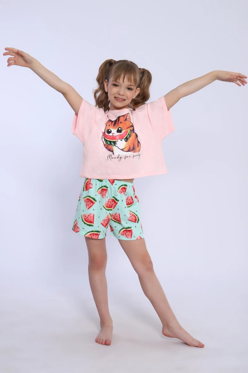 Пижама с шортами Кот-арбуз арт ПД-019-067 (светло-розовый)