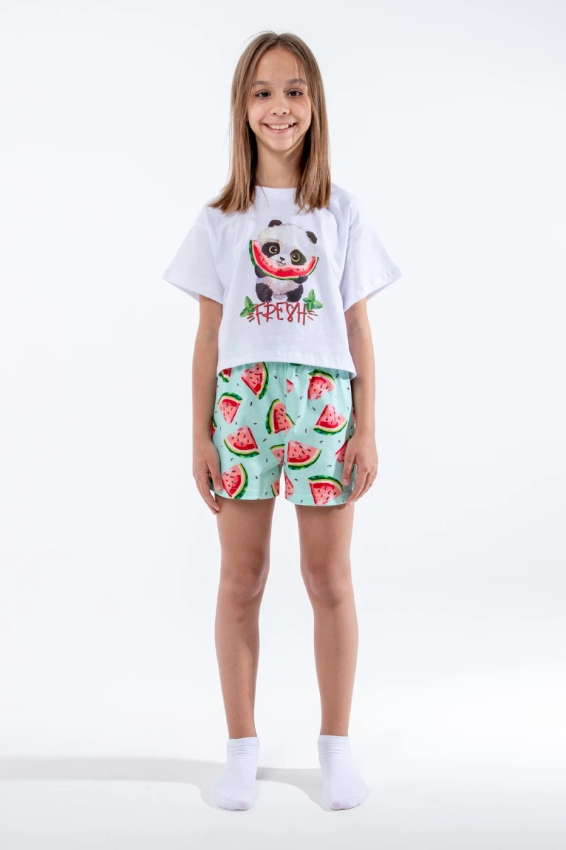 Пижама с шортами Арбуз арт. ПД-019-037 (белый/бирюза)