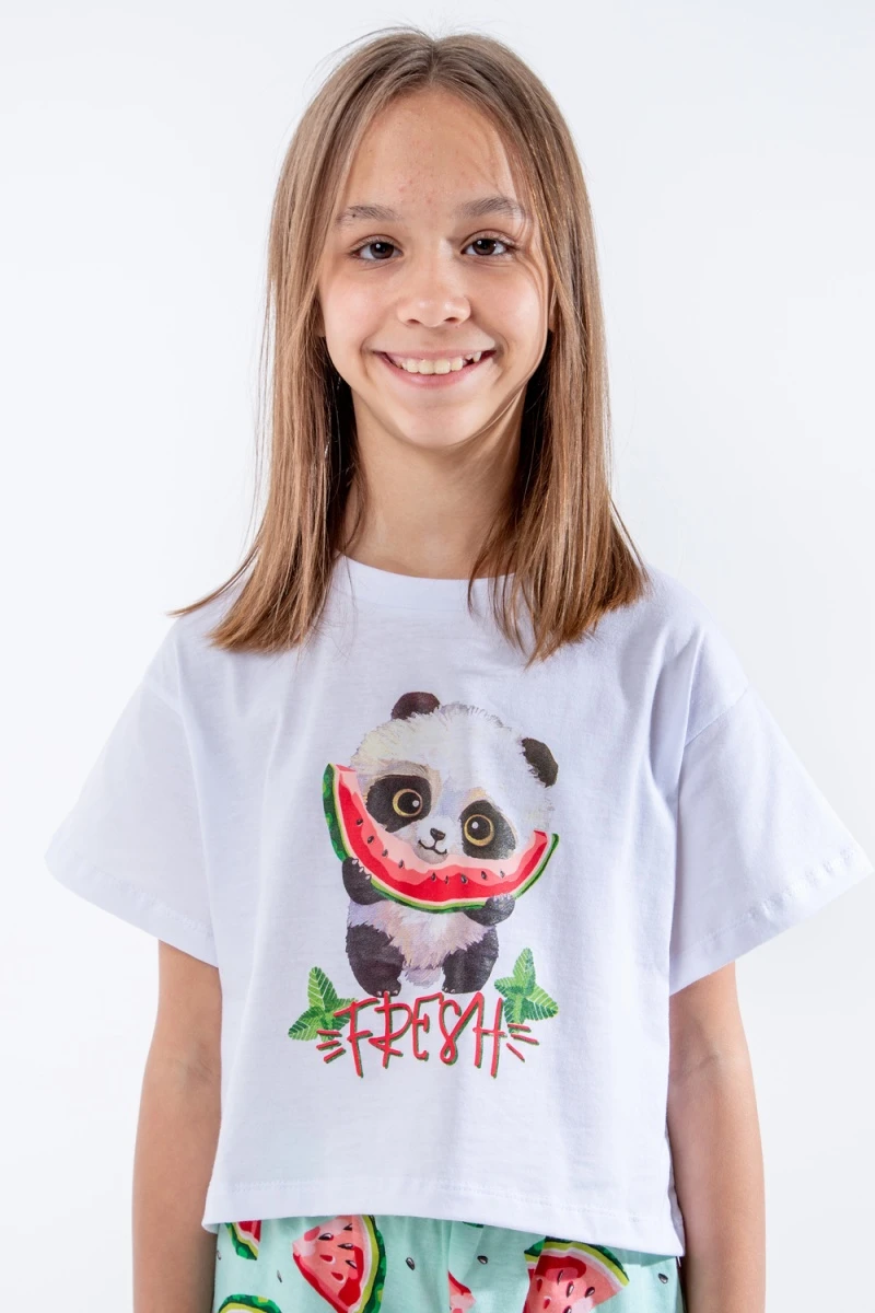 Пижама с шортами Арбуз арт. ПД-019-037 (белый/бирюза)