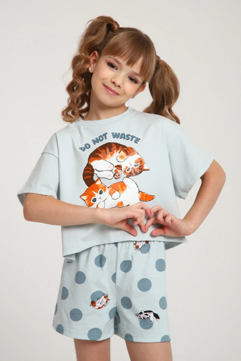 Пижама с шортами ПД-019-077 (серо-зеленый/бирюза)