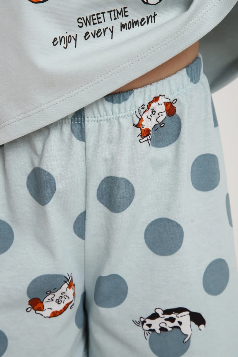 Пижама с шортами ПД-019-077 (серо-зеленый/бирюза)