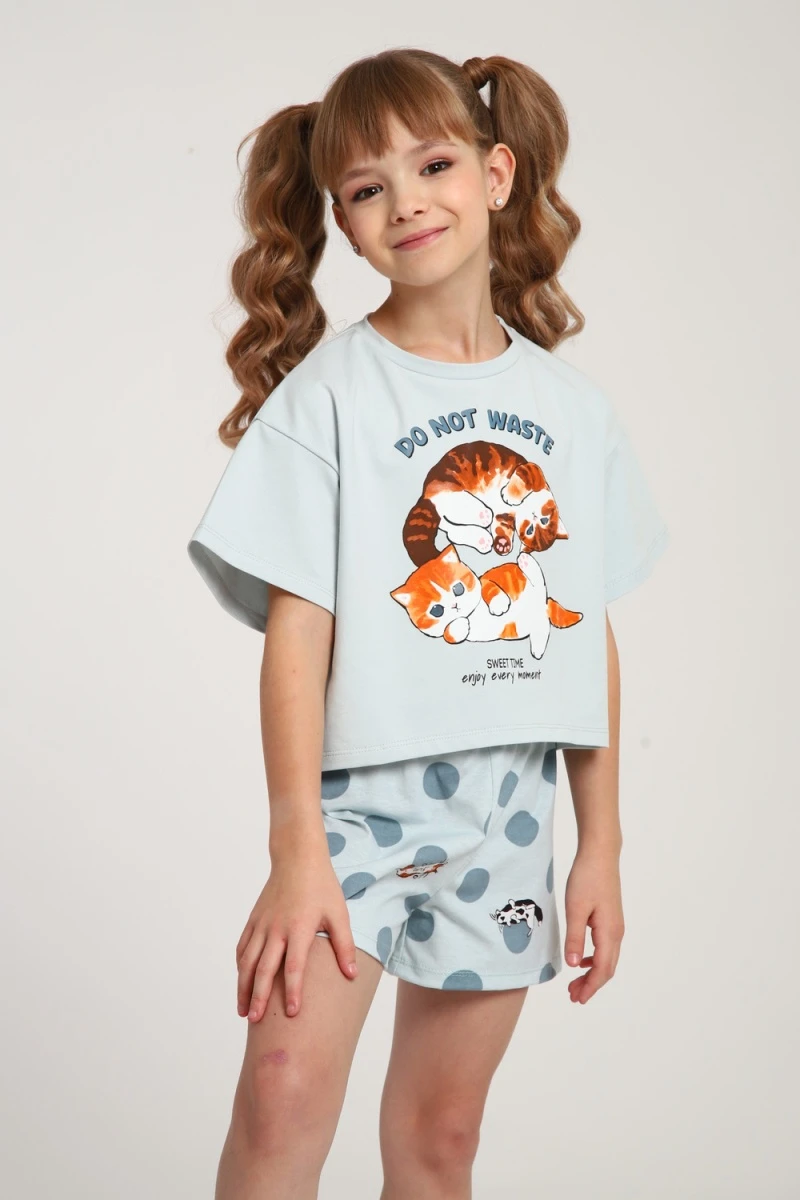 Пижама с шортами ПД-019-077 (серо-зеленый/бирюза)