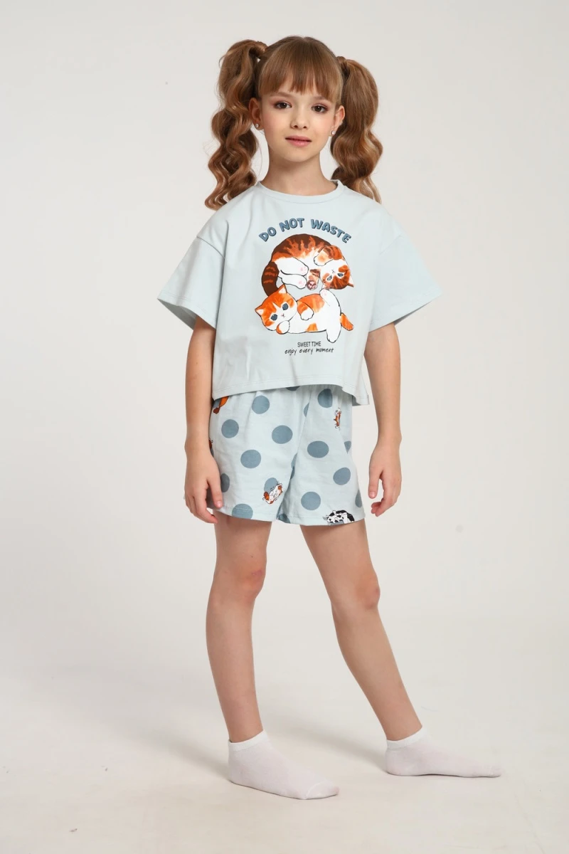 Пижама с шортами ПД-019-077 (серо-зеленый/бирюза)