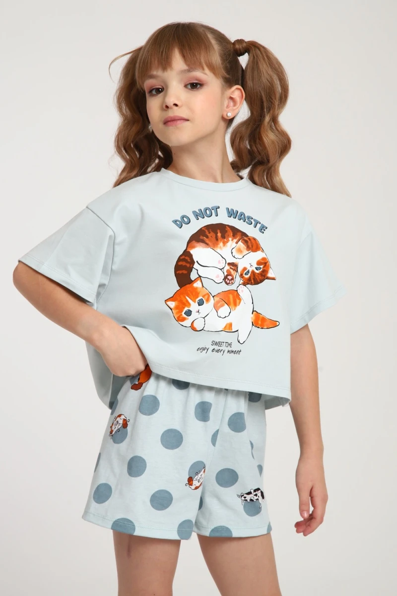 Пижама с шортами ПД-019-077 (серо-зеленый/бирюза)