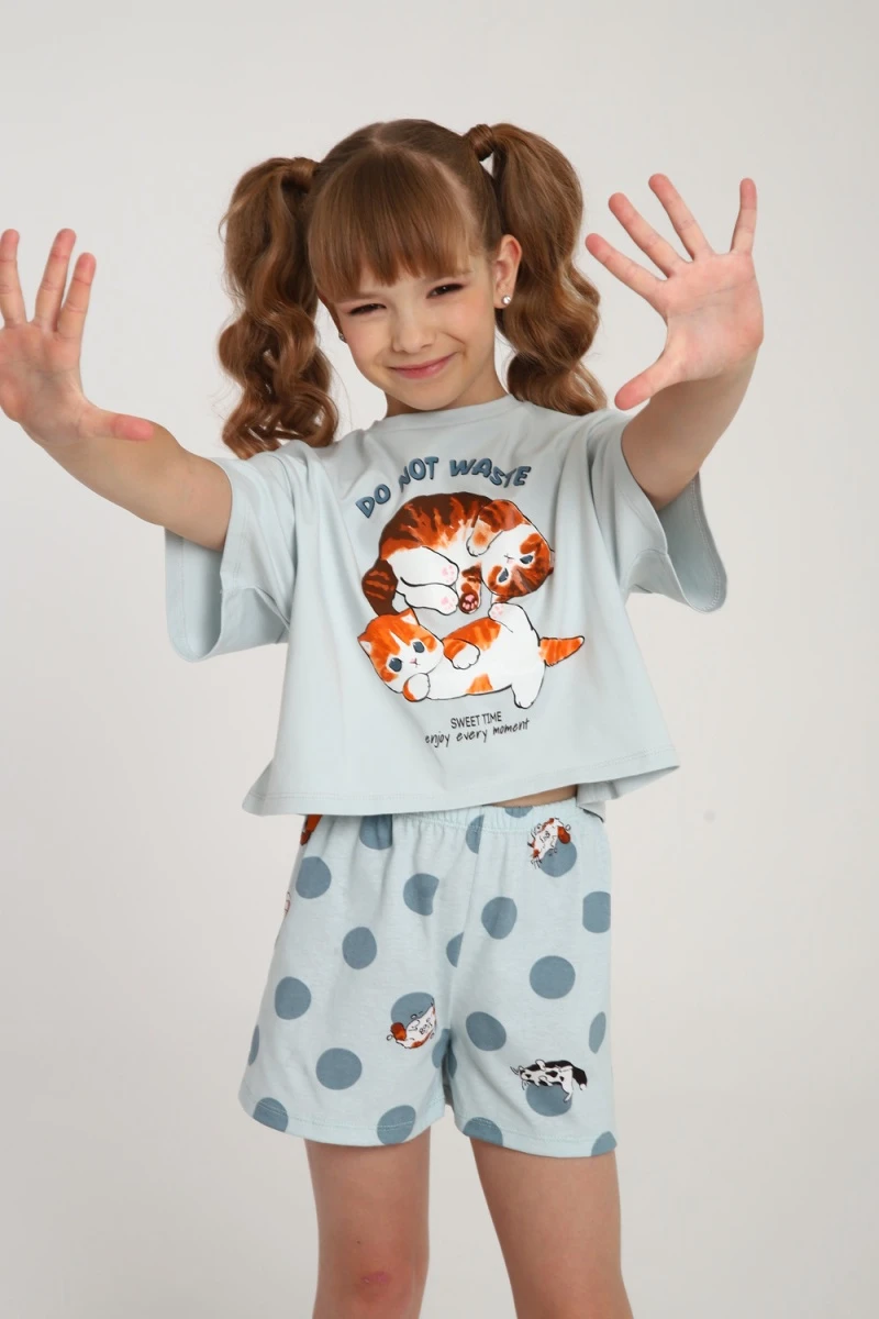 Пижама с шортами ПД-019-077 (серо-зеленый/бирюза)