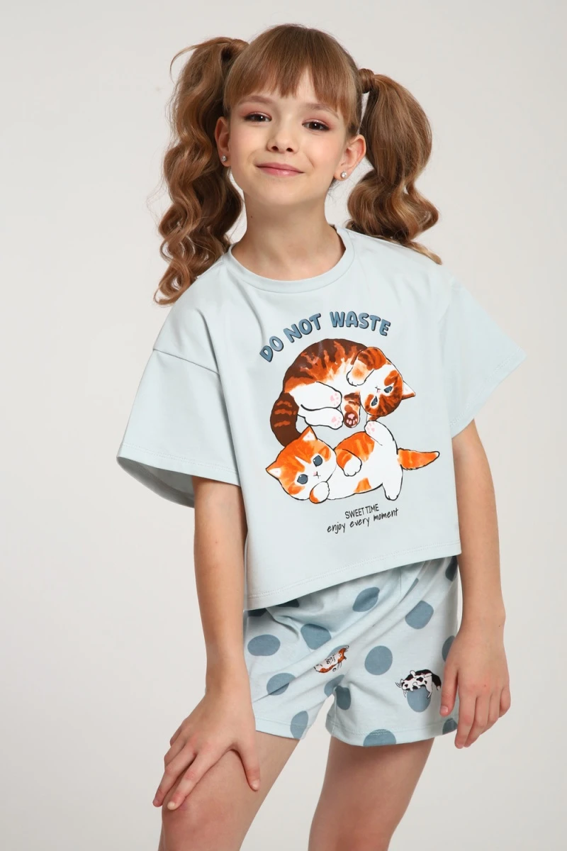 Пижама с шортами ПД-019-077 (серо-зеленый/бирюза)