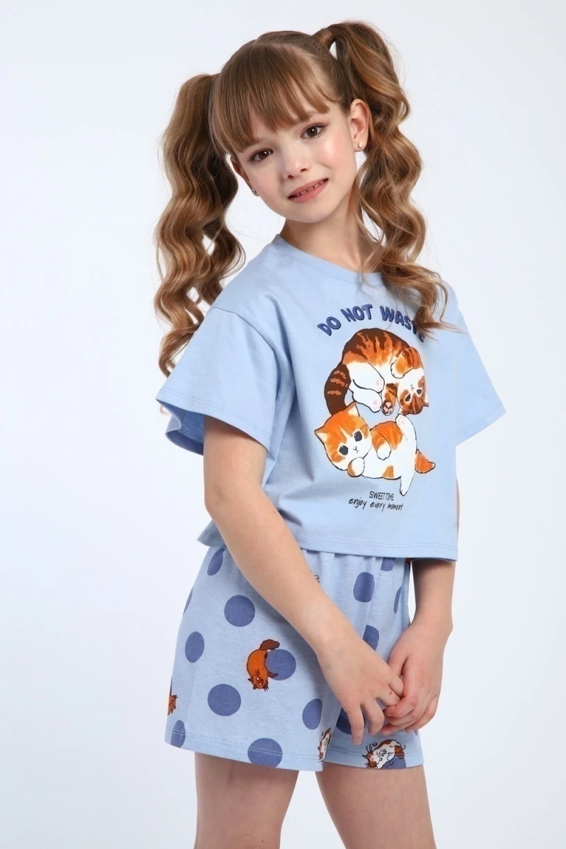 Пижама с шортами ПД-019-077 (голубой/голубой)