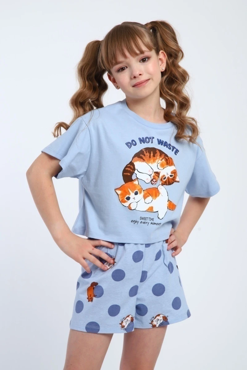 Пижама с шортами ПД-019-077 (голубой/голубой)