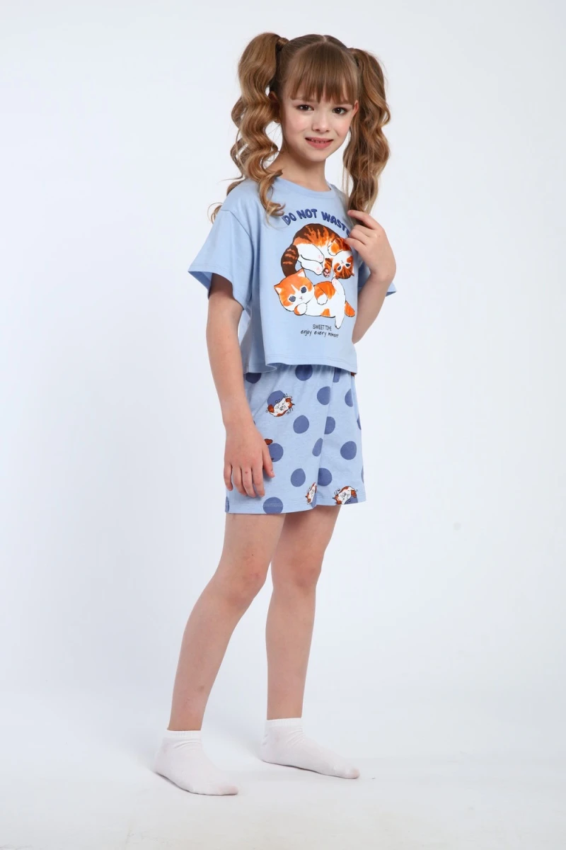 Пижама с шортами ПД-019-077 (голубой/голубой)