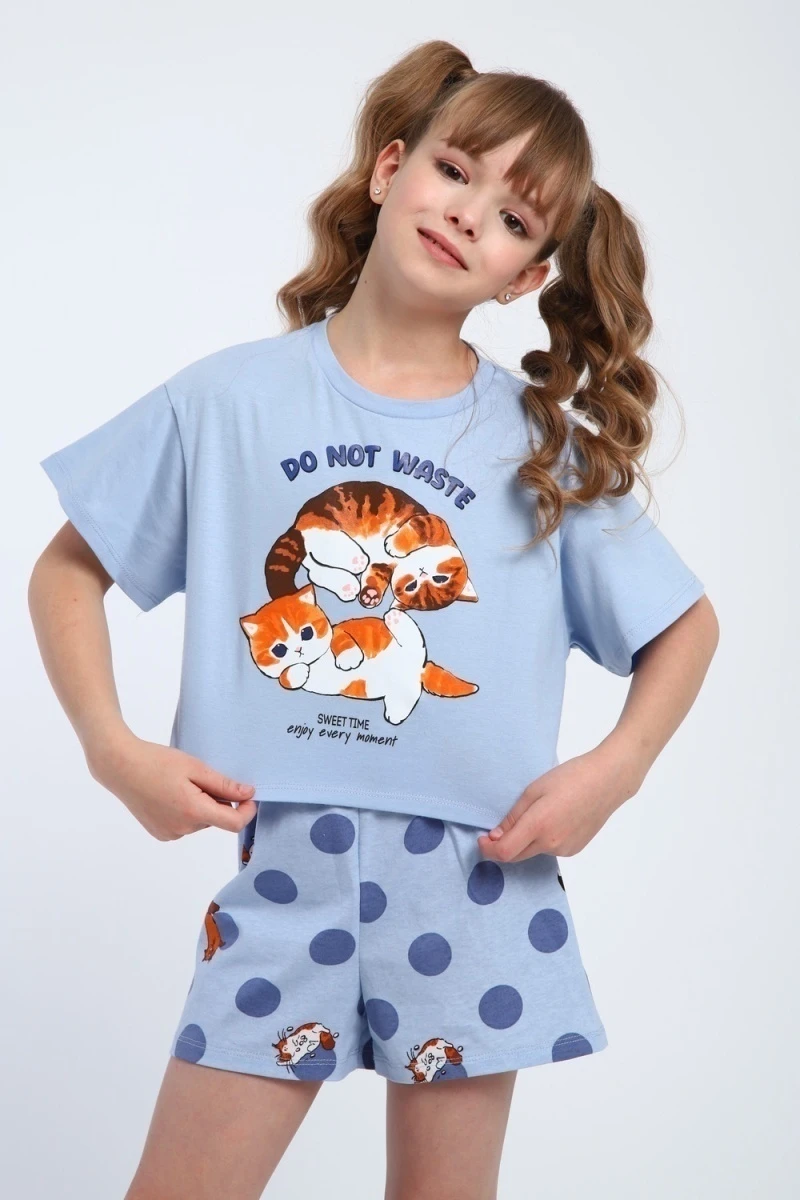 Пижама с шортами ПД-019-077 (голубой/голубой)