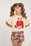 Пижама с шортами ПД-019-075 Медведь-клетка (крем/красный)
