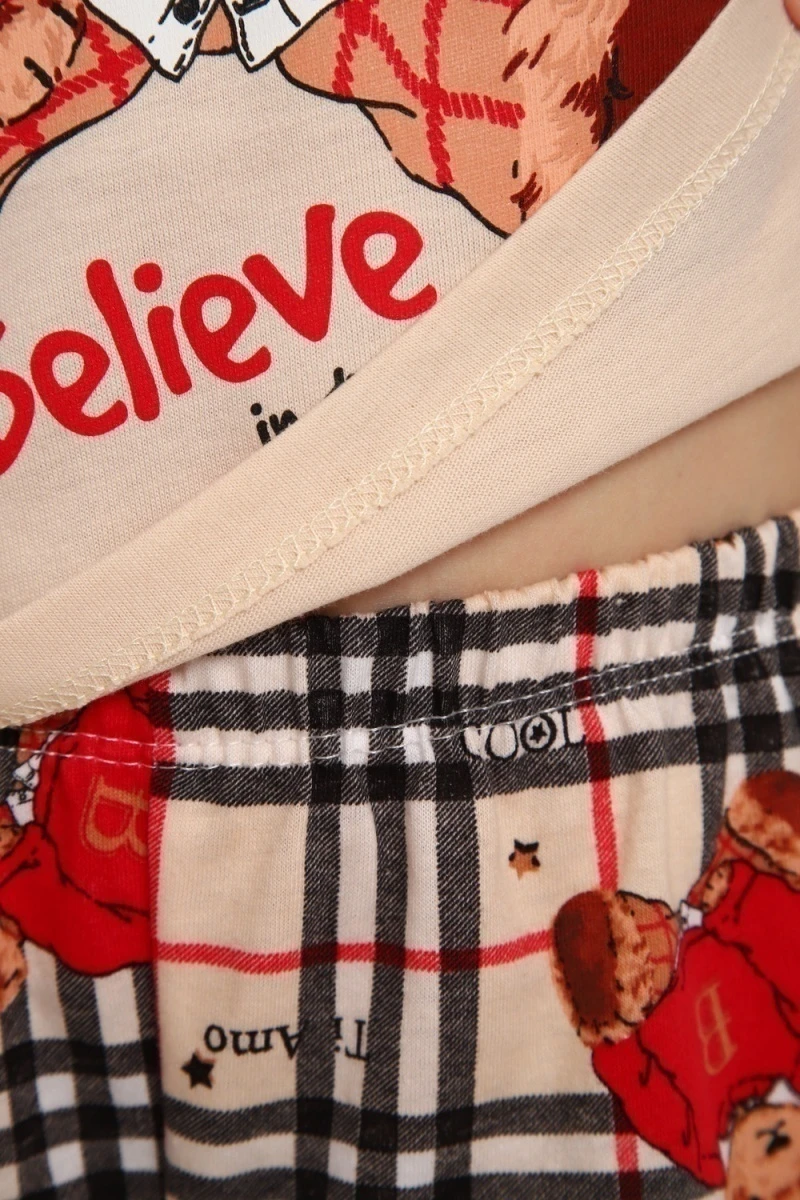 Пижама с шортами ПД-019-075 Медведь-клетка (крем/красный)