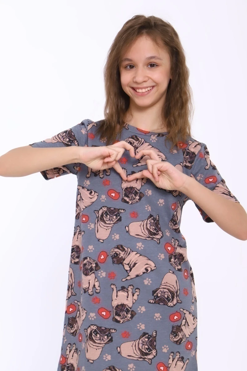 Сорочка ПД-020-054 (серый/мопсы)
