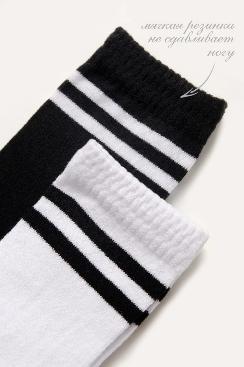 Детские гольфы Графика (2 полосы) (набор 2 пары) (белый, черный)