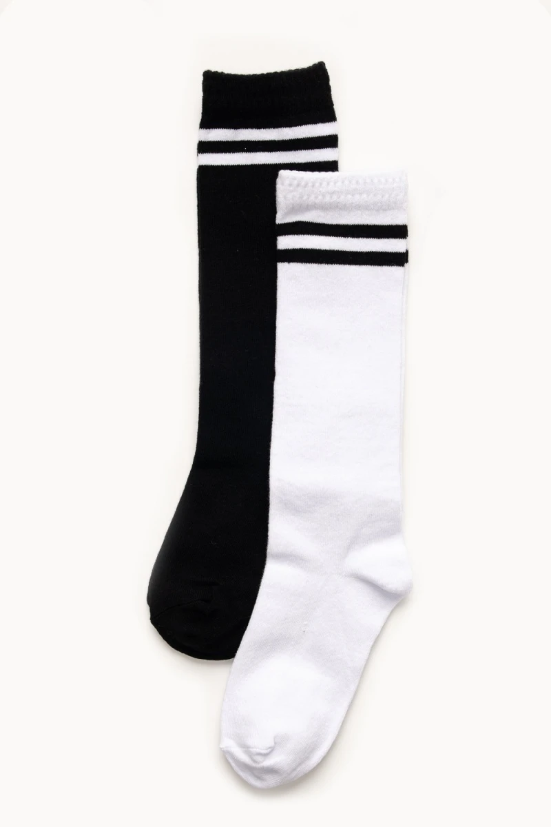 Детские гольфы Графика (2 полосы) (набор 2 пары) (белый, черный)