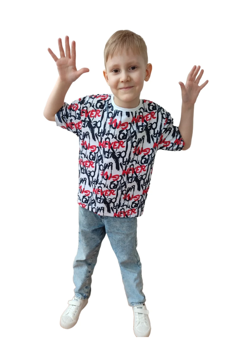 Детская футболка 33064 (черная надпись/молочный)