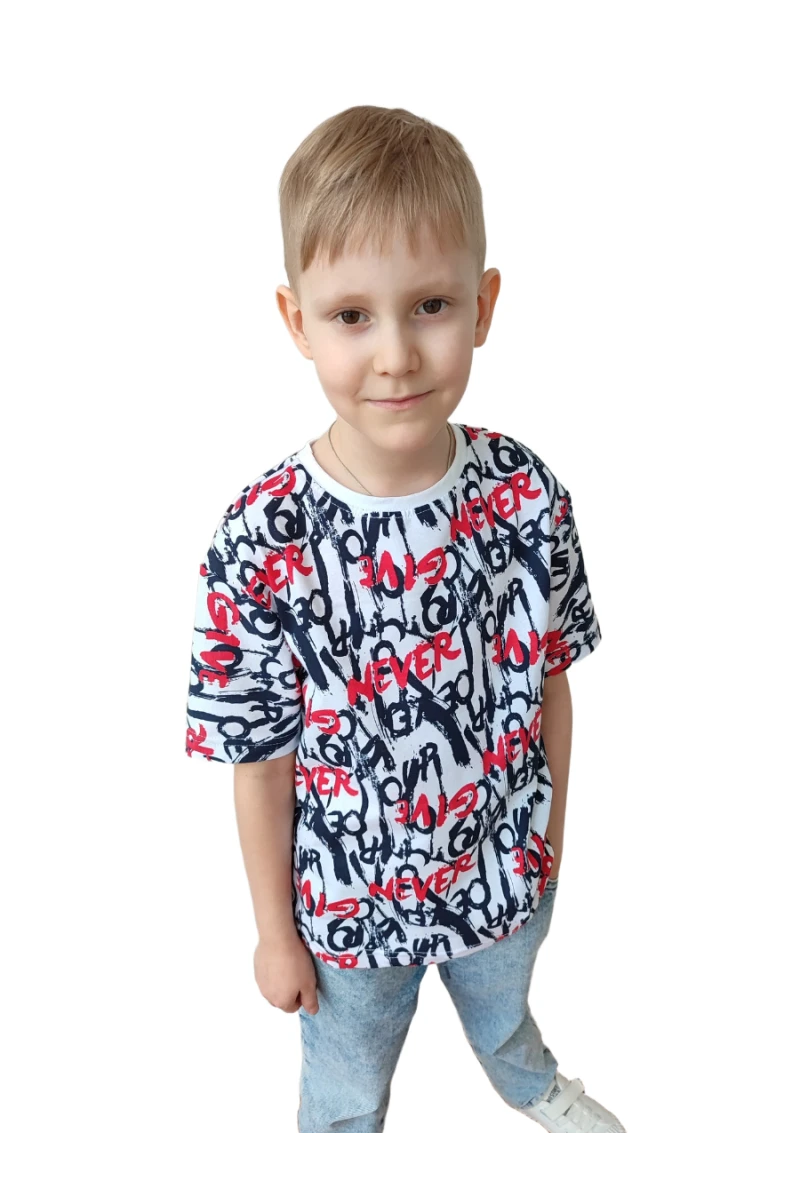 Детская футболка 33064 (черная надпись/молочный)