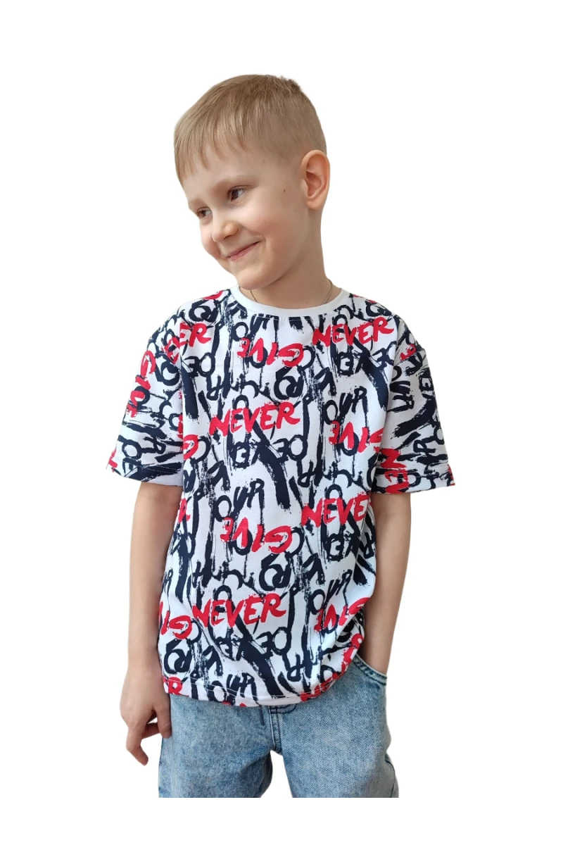 Детская футболка 33064 (черная надпись/молочный)