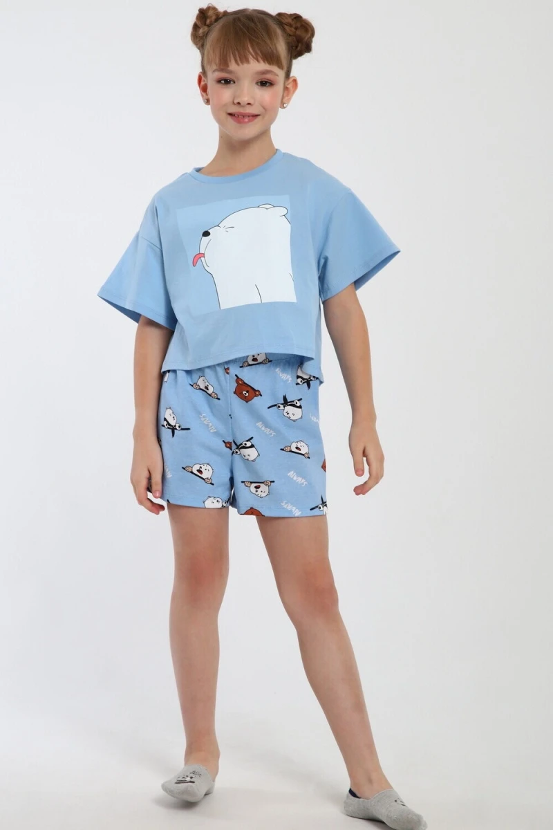 Пижама с шортами Хулиган арт. ПД-019-069 (голубой/голубой)